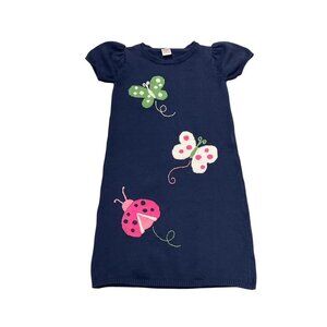 Gymboree Girls Size 10 Navy Blue Sweater Dress Short Sleeve Butterfly Garden